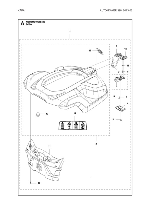 Body Complete Am 320 5807663-02 i gruppen Reservedele Robotplæneklipper / Reservedele Husqvarna Automower® 320 / Automower 320 - 2014 hos GPLSHOP (5807663-02)