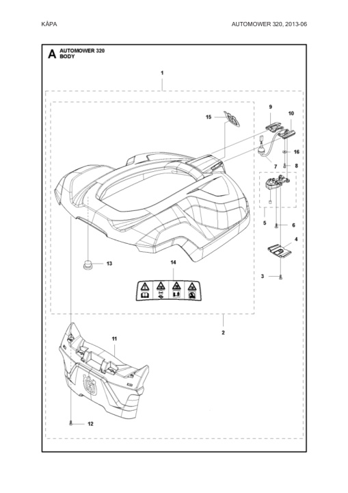 Body Complete Am 320 5807663-02 i gruppen Reservdele Robotplæneklipper / Reservedele Husqvarna Automower® 320 / Automower 320 - 2014 hos GPLSHOP (5807663-02)