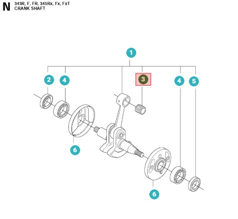 Stempelstiftleje Husqvarna 340, 345, 350 5014516-01