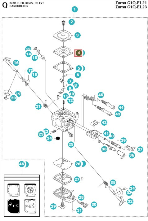 Styremembran Husqvarna 245RX, 343FR, 345R, 55