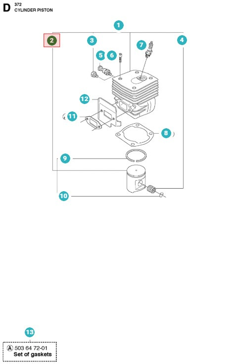Stempel 50mm Husqvarna 371XP, 372XP