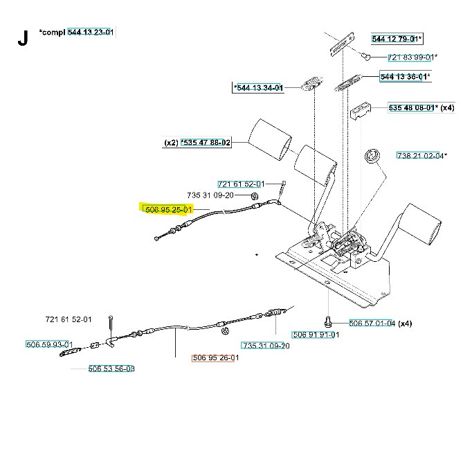 Bremsekabel Rider 11, 13 C5, 850, 970, Jonsered FR2211