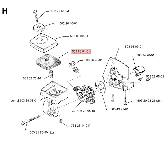Luftfilter Husqvarna 123, 223, 322, 323, 325, 326