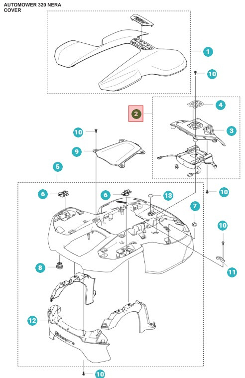 Cover kit charging module Automower 320 Nera
