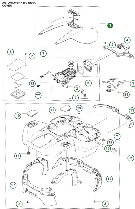Topkåbe Automower 430V Nera