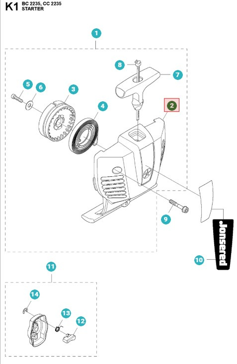 Starterhus Jonsered GC2236, BC2235, CC2235, CC2236