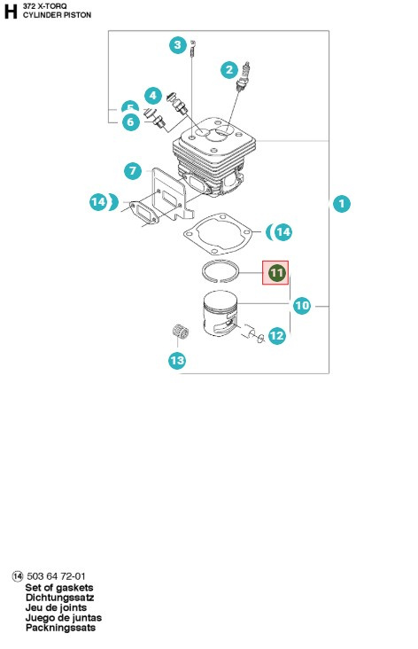 Stempelring 50mm Husqvarna 371XP, 372XP, CS2172, CS2166